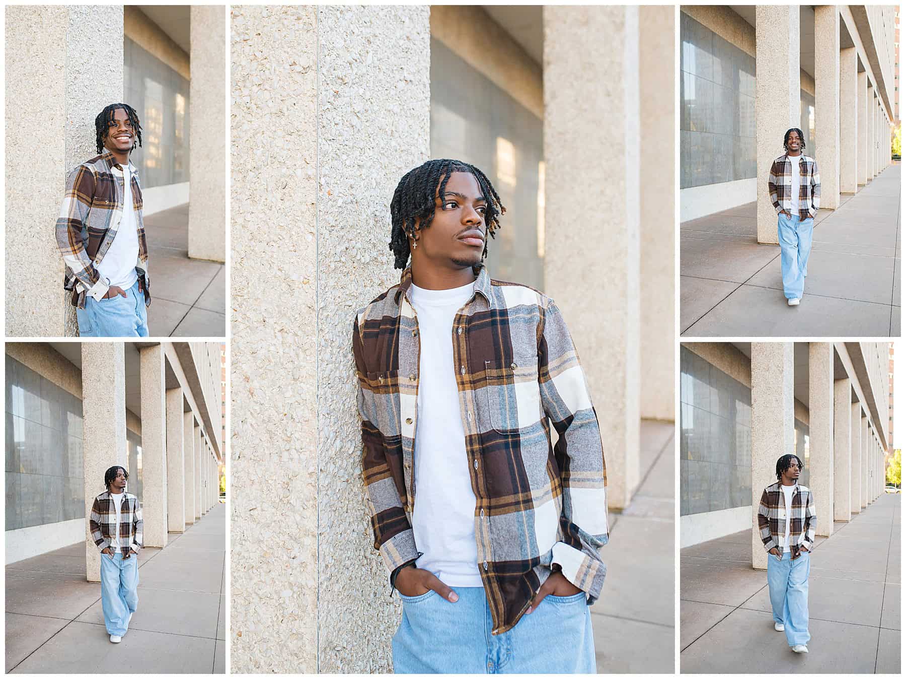 A guy in a flannel at his Senior portrait session in Albuquerque, New Mexico. 