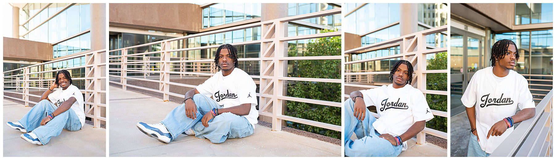 Jordan wearing a Jordan jersey at his senior pictures in Albuquerque. 