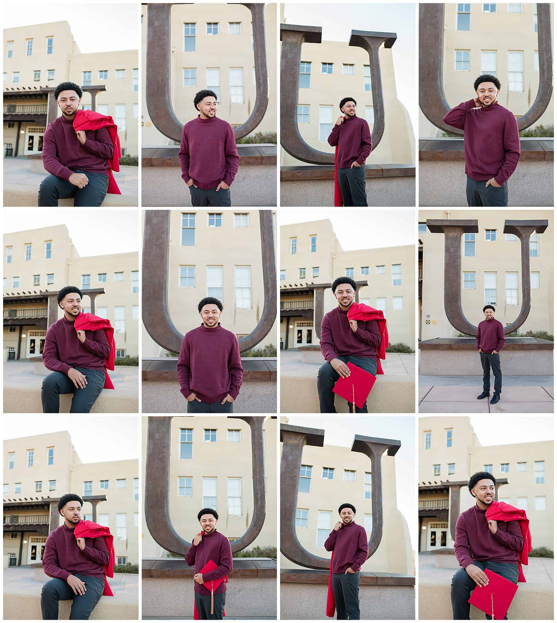 UNM Graduate taking his senior pictures at the university of New Mexico. 