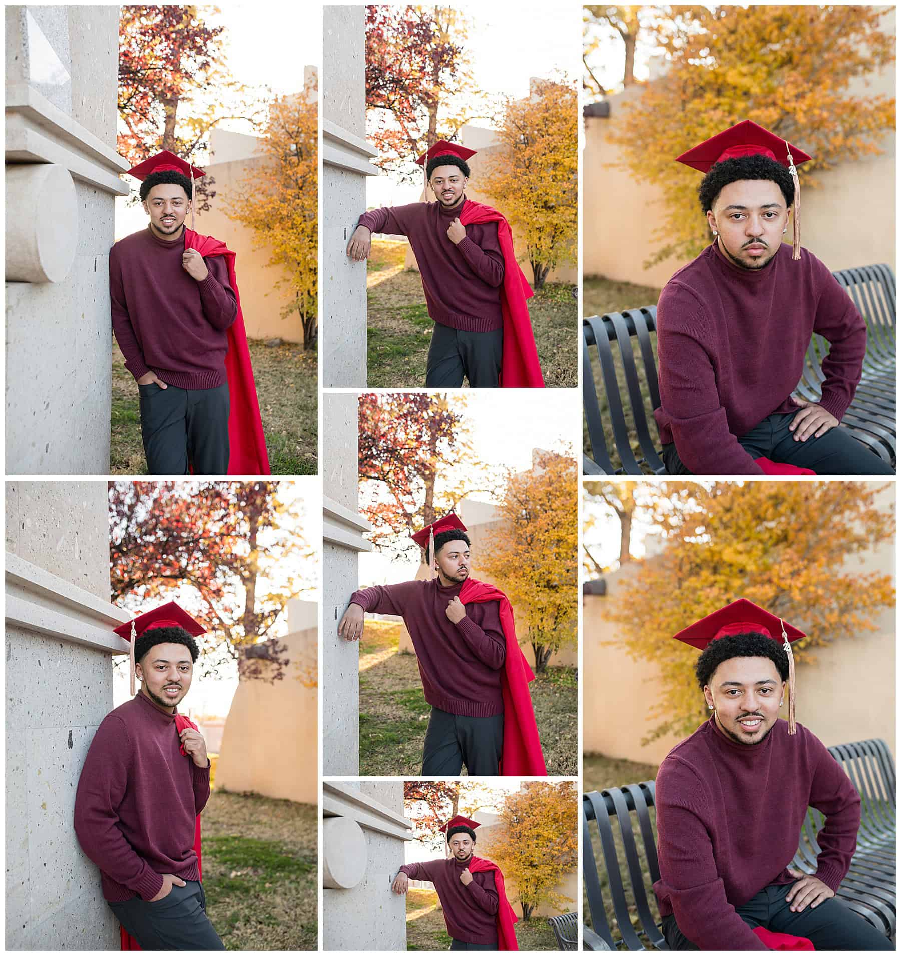 A guy in his Fall Senior Portraits at UNM in Albuquerque, NM.