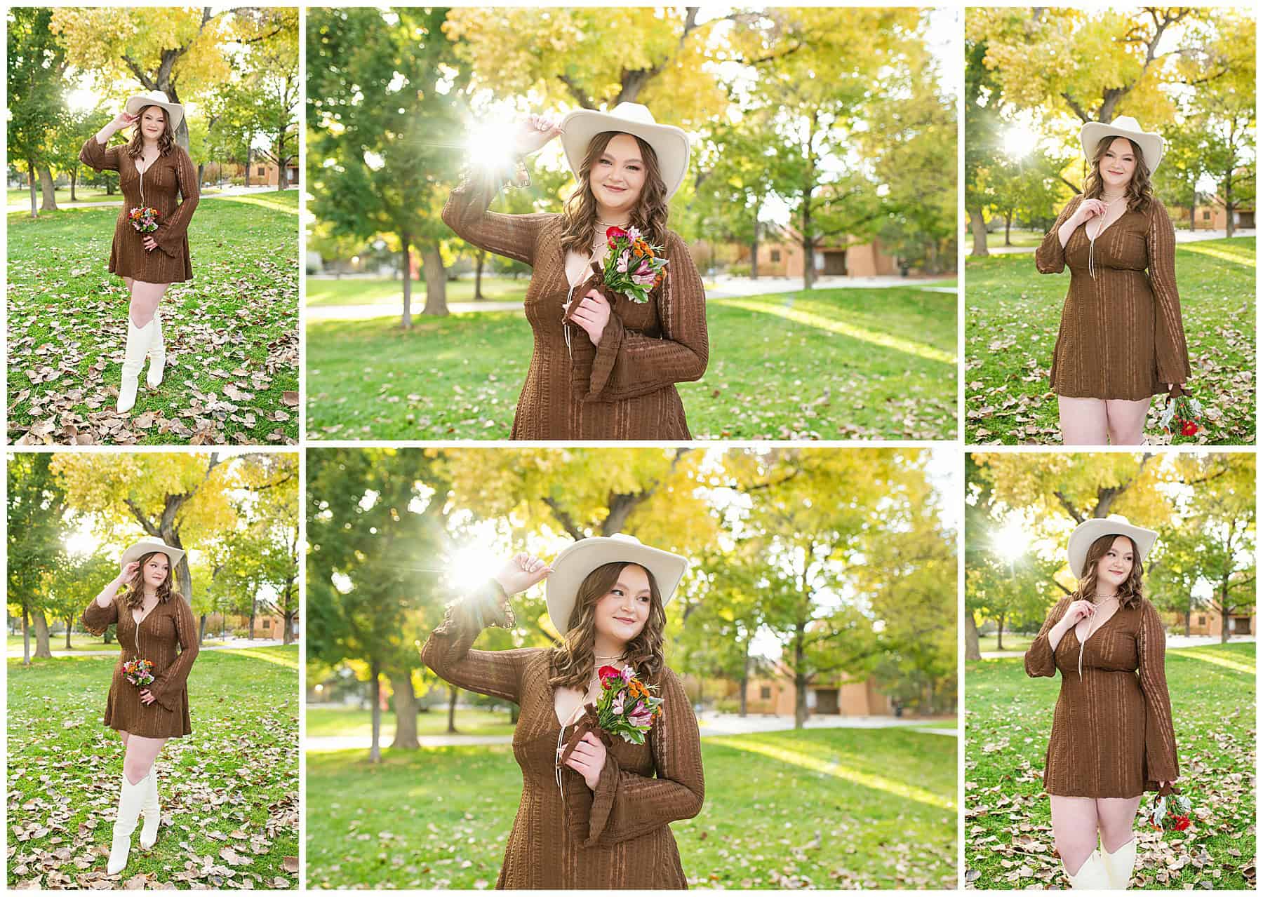 Girl in Brown dress  at her Albuquerque, New Mexico Senior Photography session at UNM 