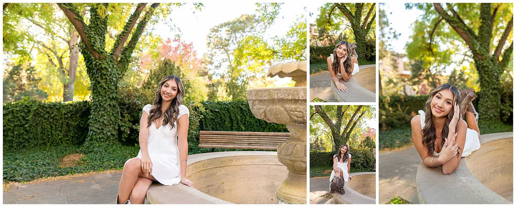 Graduation Photos of a girl in a white dress at her senior portrait session in Albuquerque, NM. 