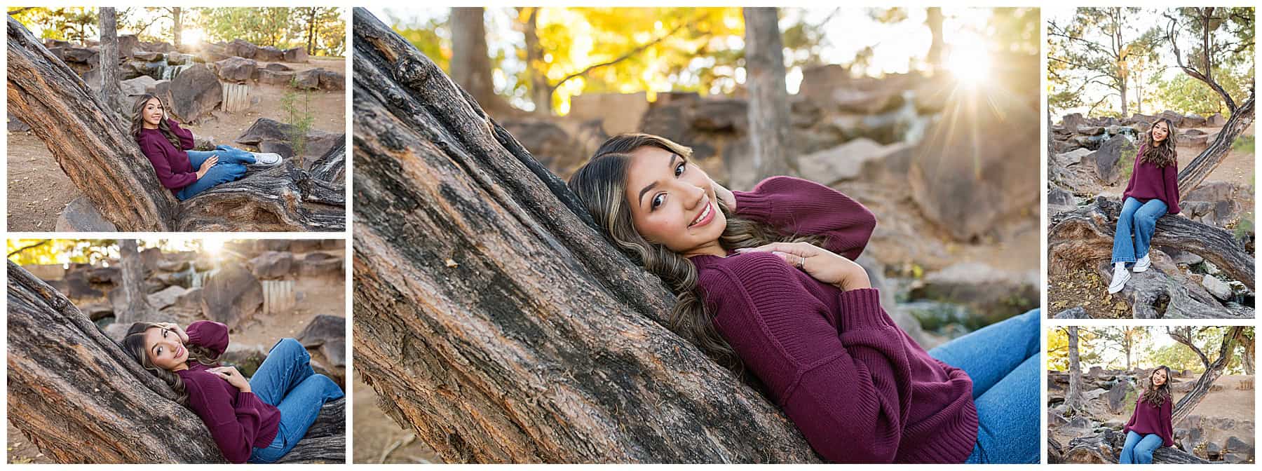 Girl in a cozy fall sweater at her senior Portraits in Albuquerque, New Mexico. 