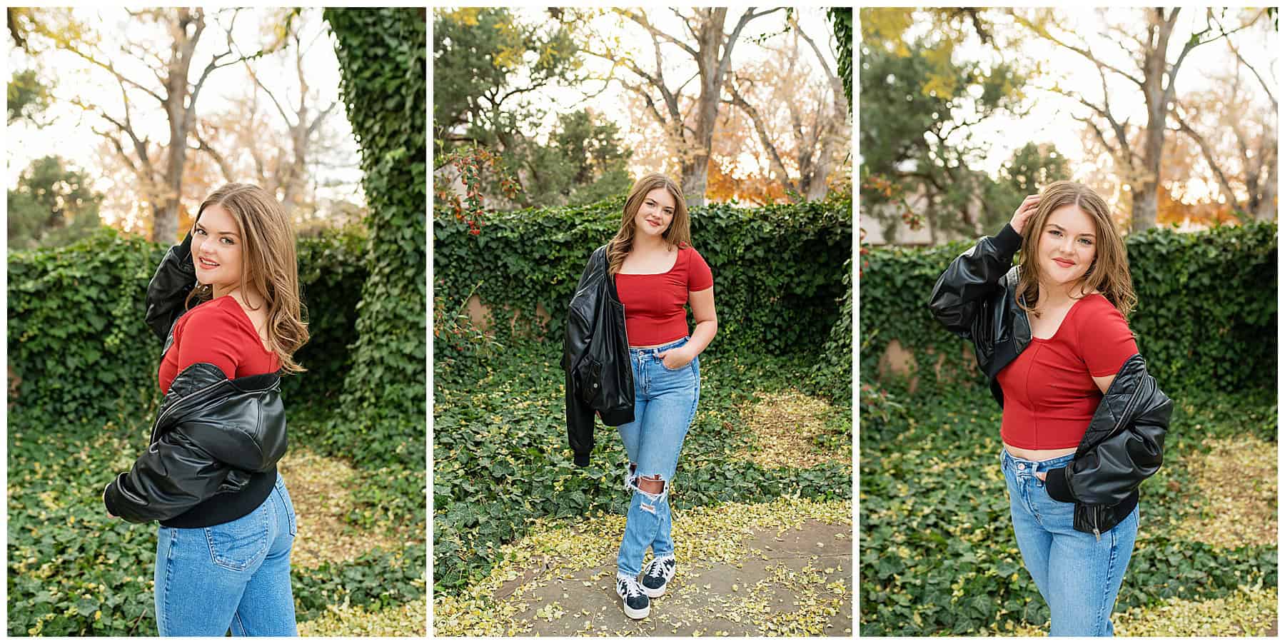 Girl looking casual at her senior portrait session in Rio Rancho, New Mexico. 