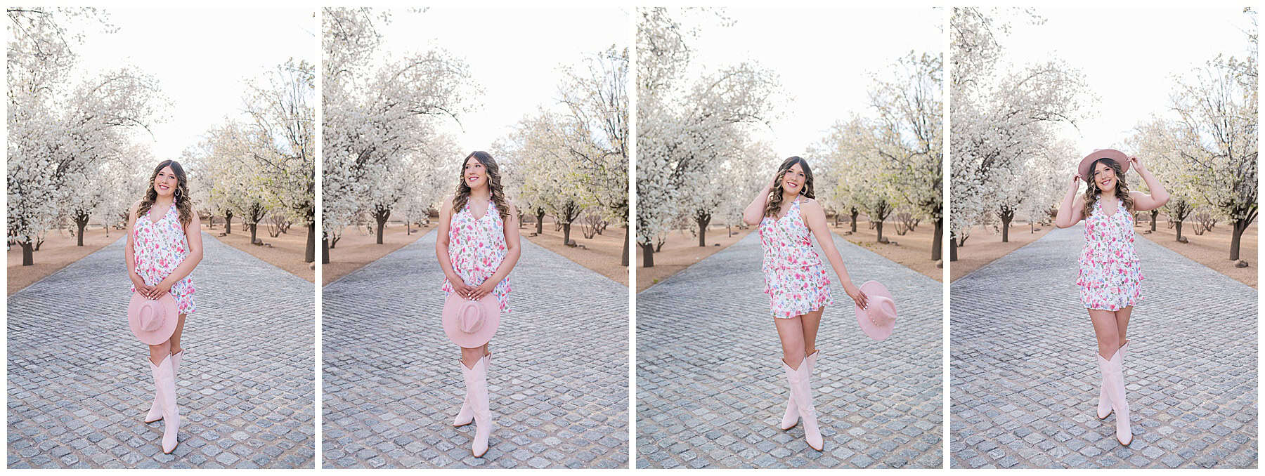 Spring senior photoshoot with natural light, pastel styling, and New Mexico outdoor setting
