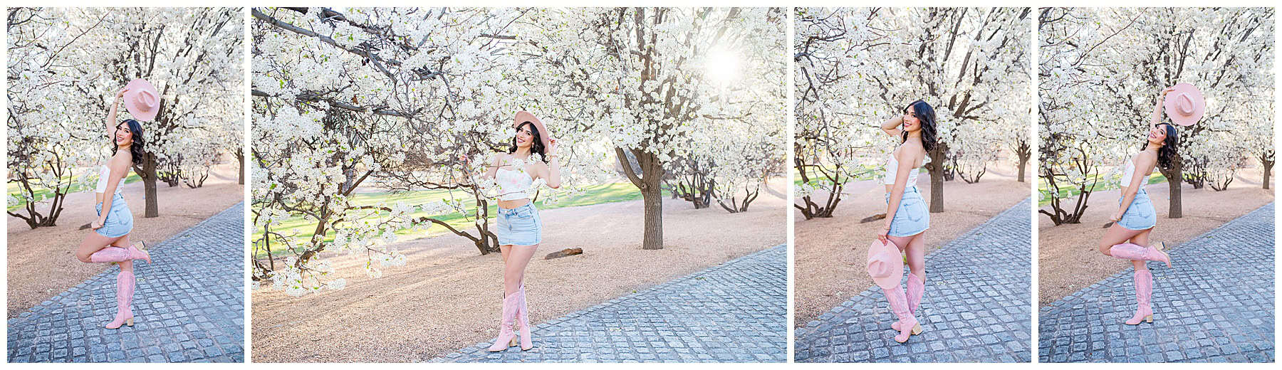 Behind the scenes of senior portrait session during windy spring afternoon