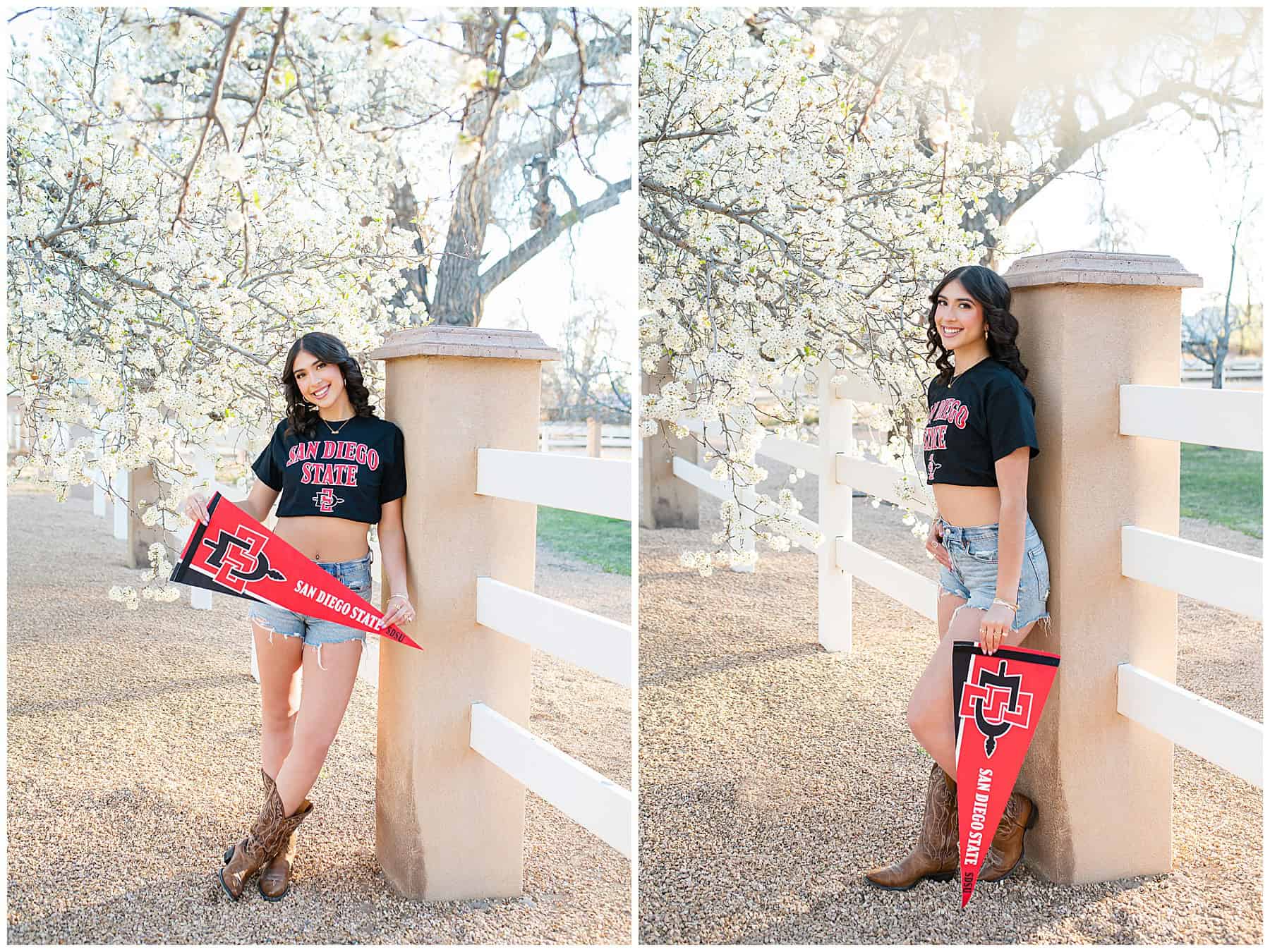 Natural light senior session during springtime with glowy light and soft colors