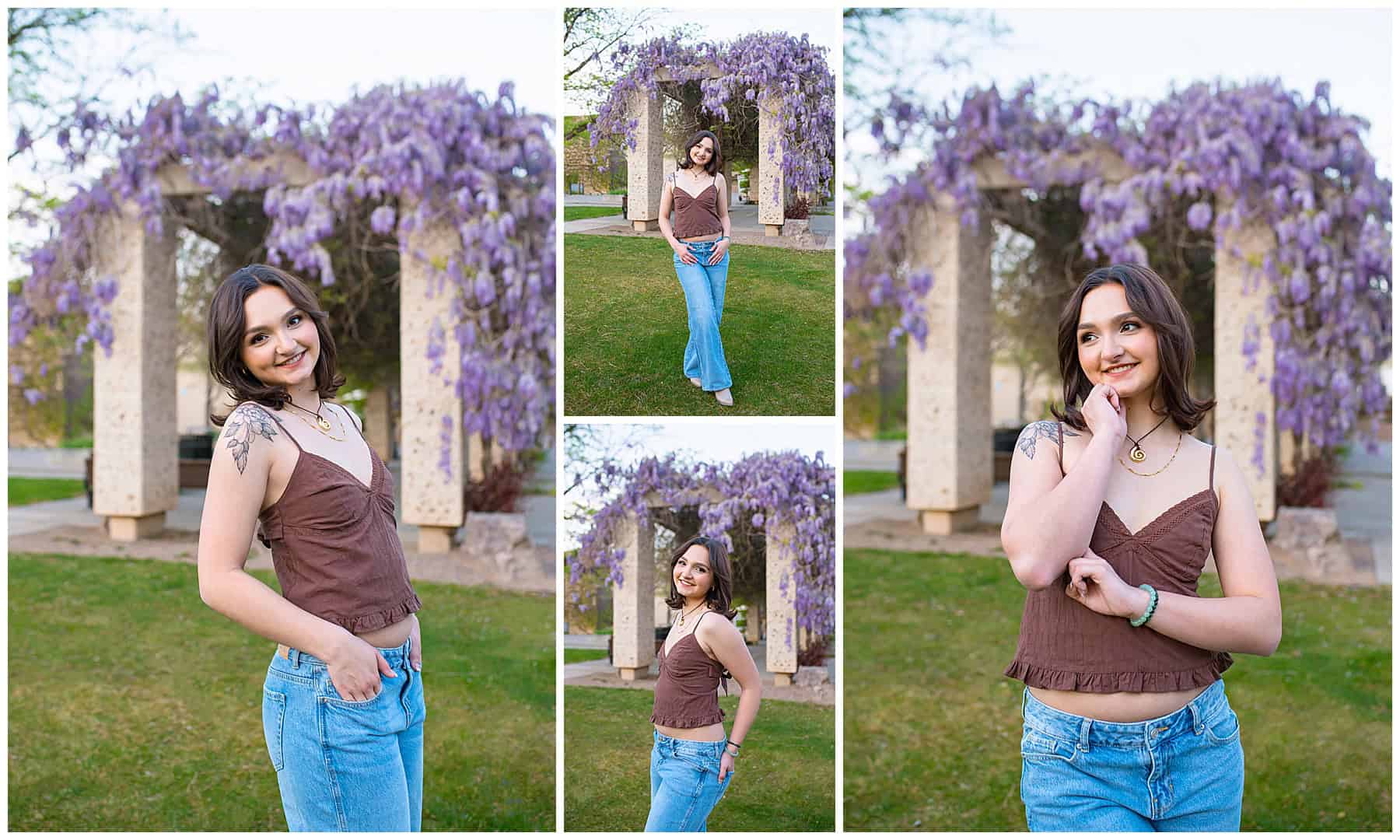 Senior girl laughing and smiling during her lifestyle portrait session in Albuquerque