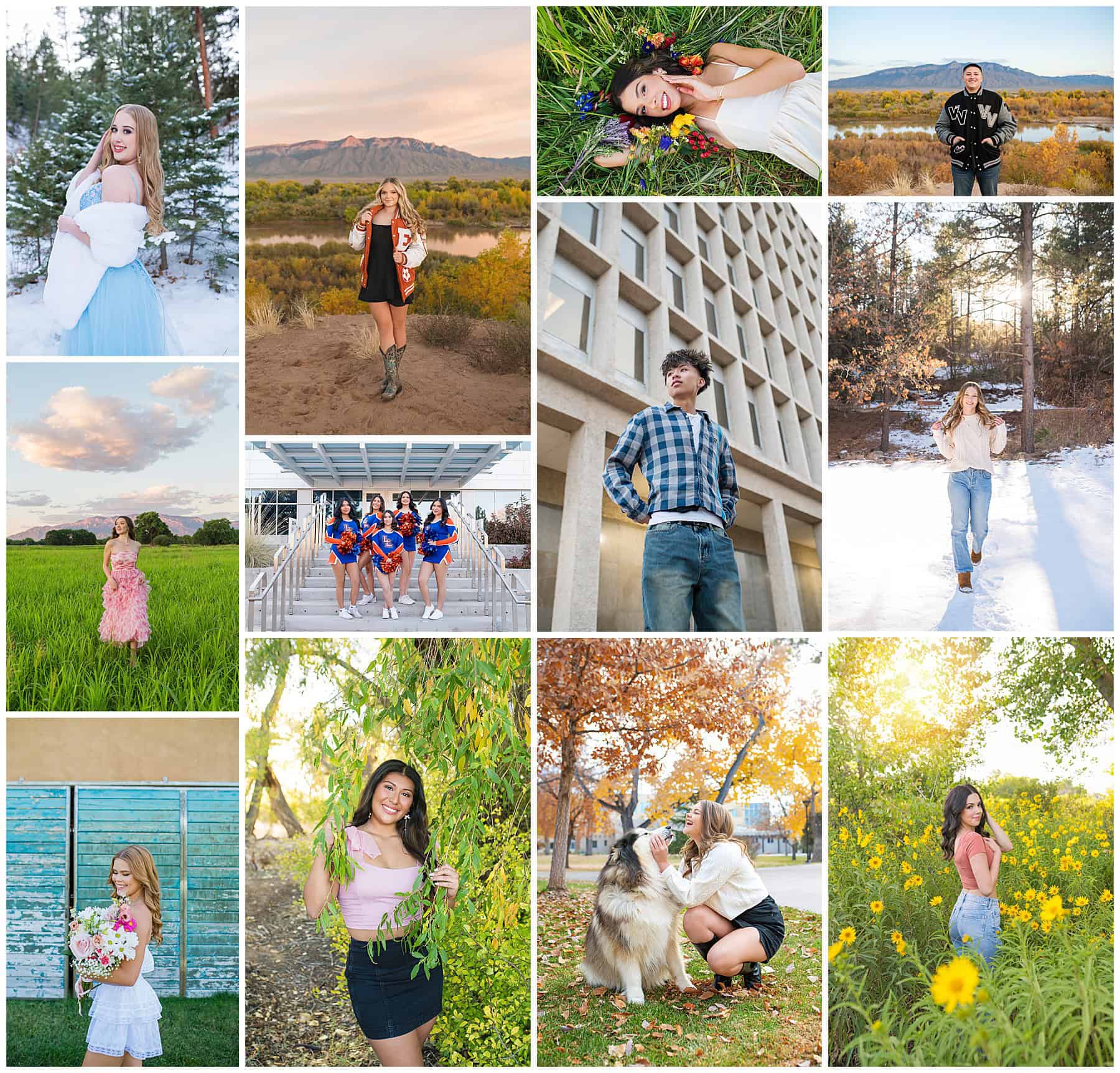 Senior photography collage featuring natural light portraits of Albuquerque’s Class of 2025 seniors.