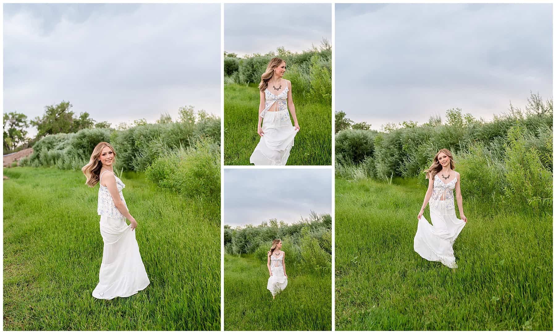 Teen girl standing confidently in the river with sunlight reflecting on the water during a senior photo session.