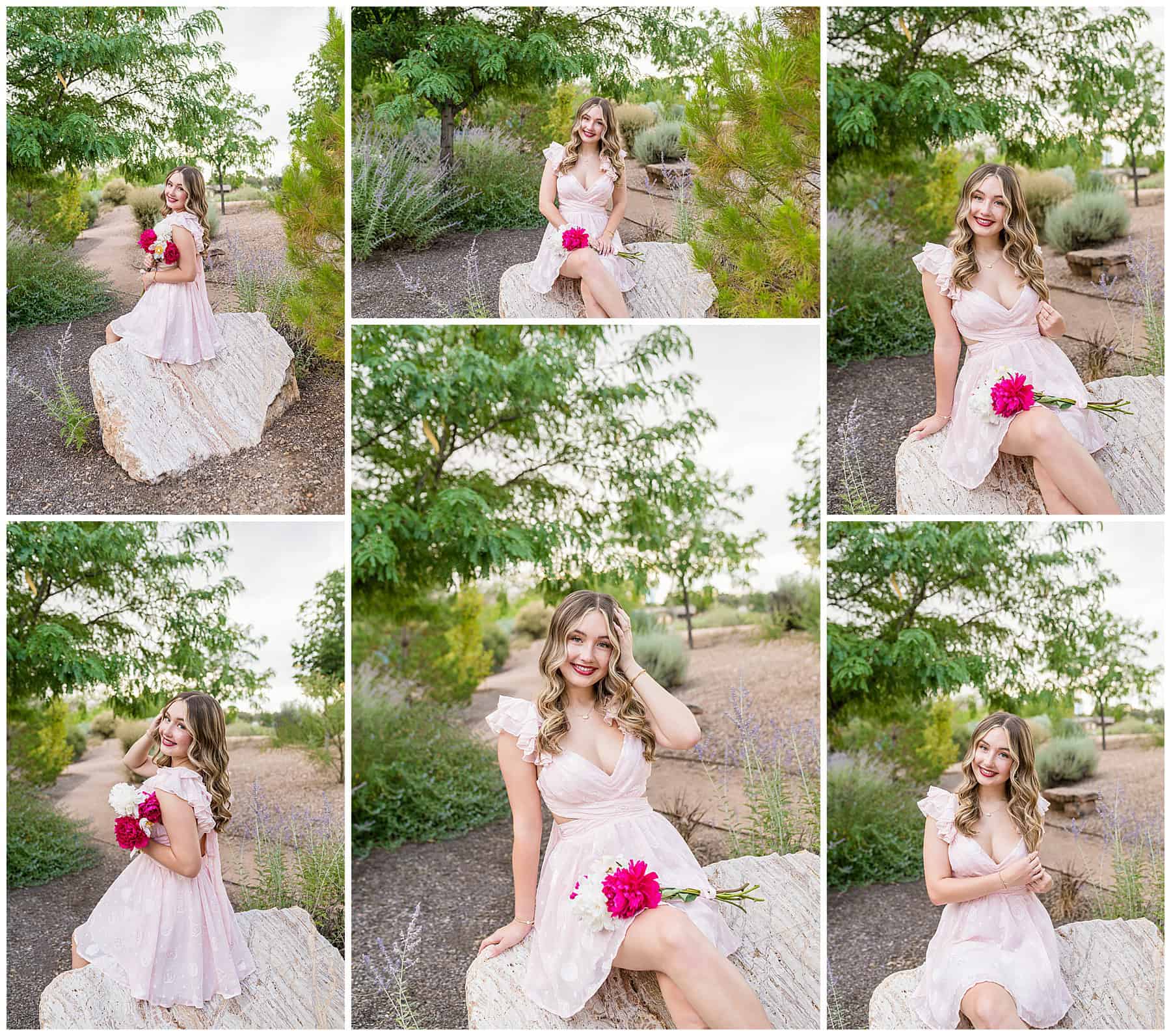 Close-up portrait showing soft blush and eye makeup, highlighting freckles and glowing skin.