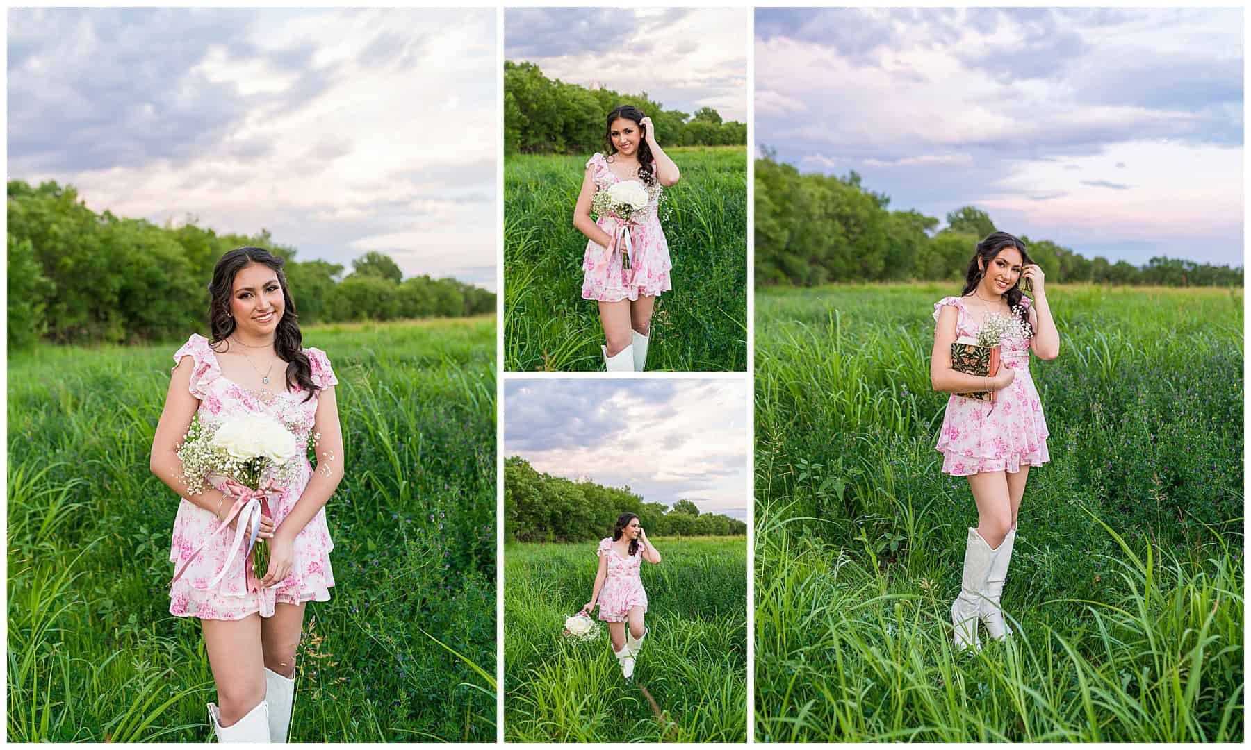 Faith-inspired senior portraits in Albuquerque with a high school senior in a flowing pink dress and wind in her hair.