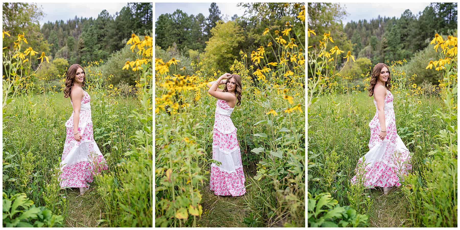 senior girl field Sandia Mountains