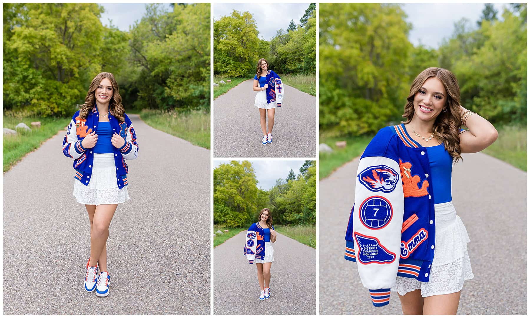 letterman jacket senior portrait
