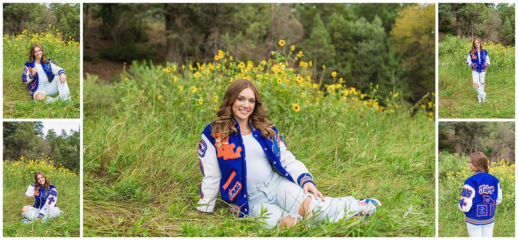 Los Lunas senior pictures golden hour field with letterman on