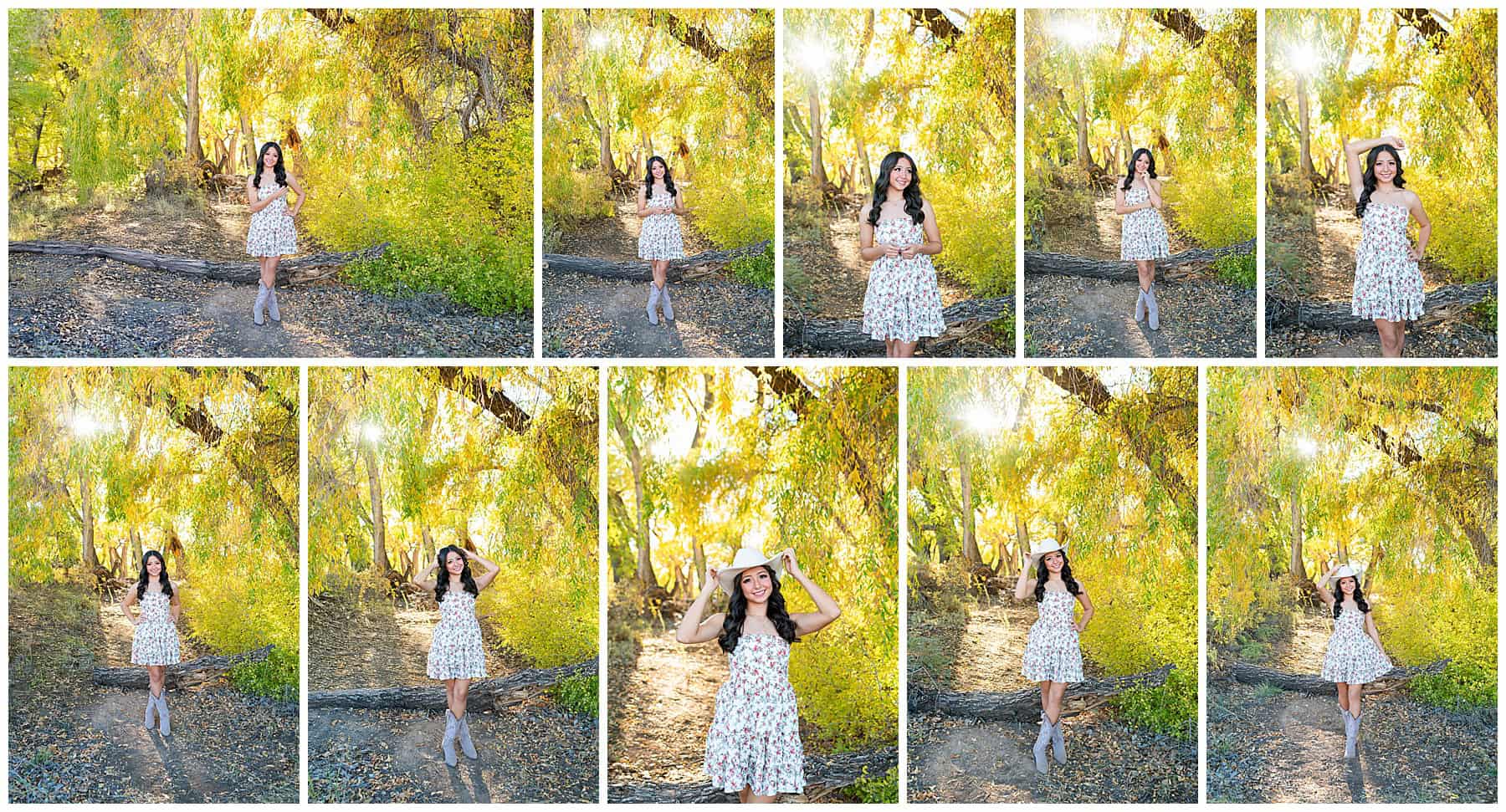 fall senior pictures in Albuquerque at the Bosque with a Saint Pius High School Grad