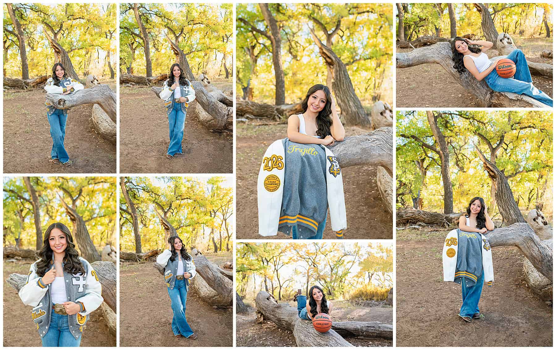 golden hour senior portrait in cottonwood trees along the Rio Grand Bosque 